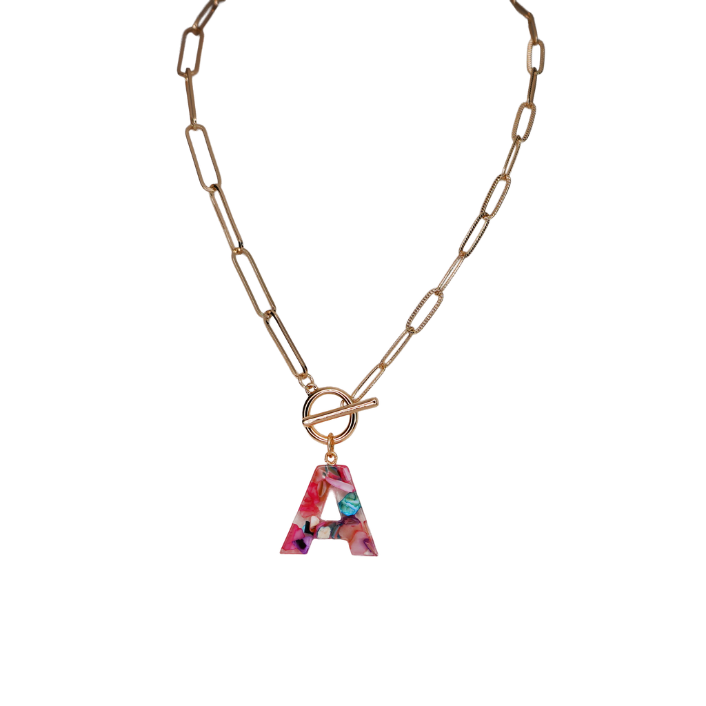 Resin Initial Paperclip Necklace