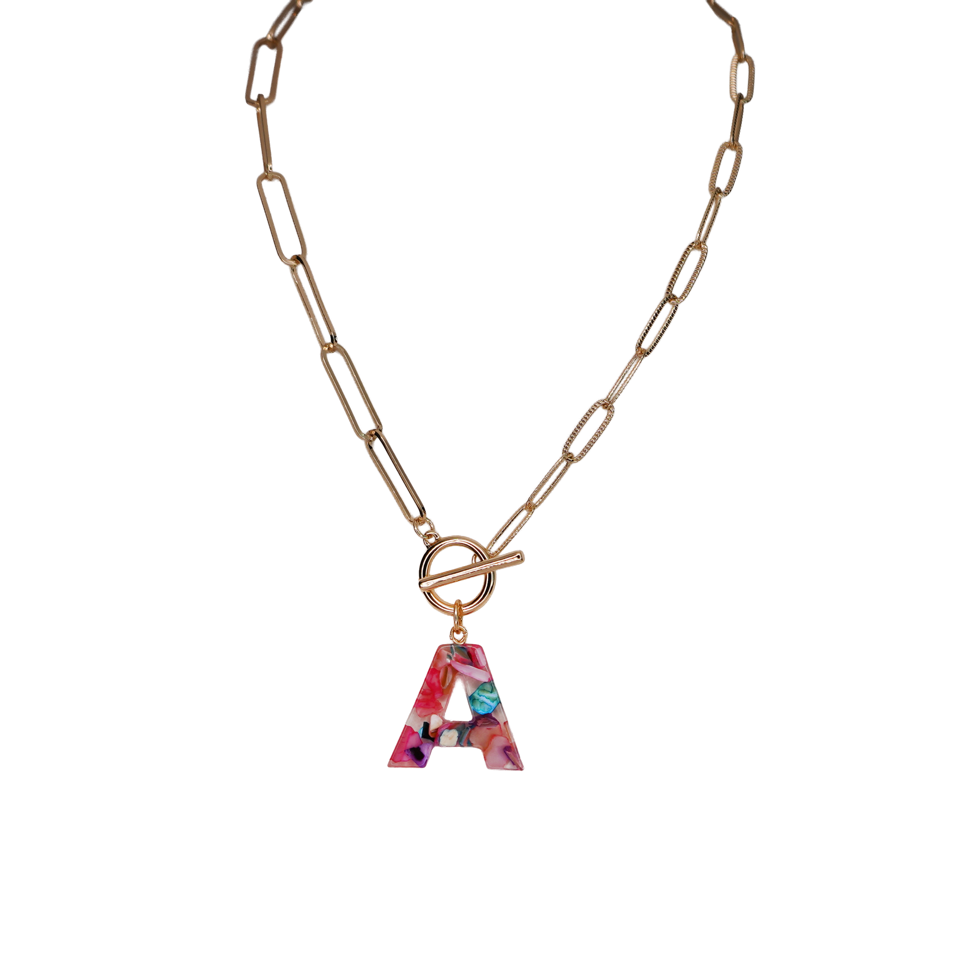 Resin Initial Paperclip Necklace