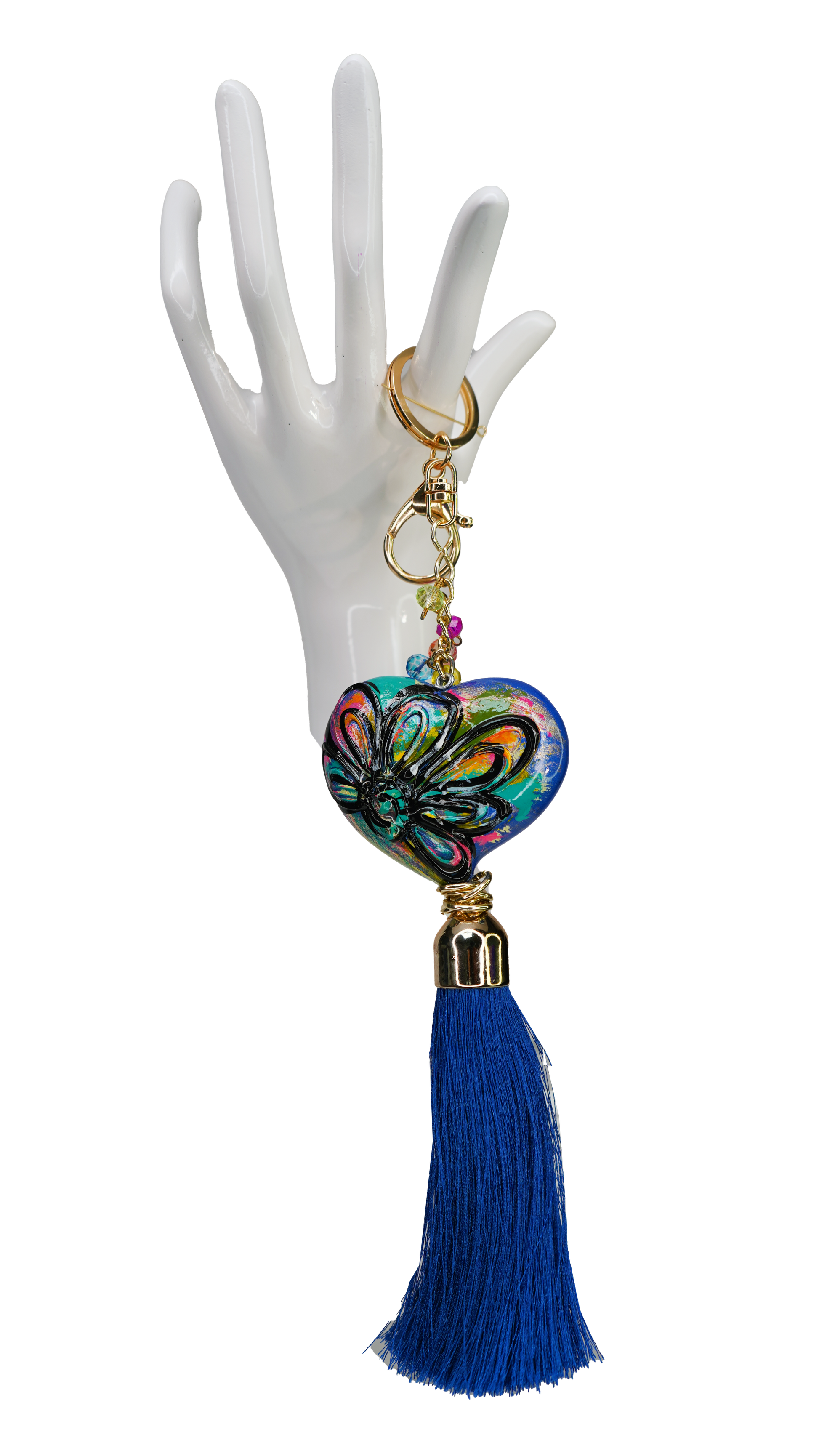 Hand-Painted Love Heart Tassel Keychain