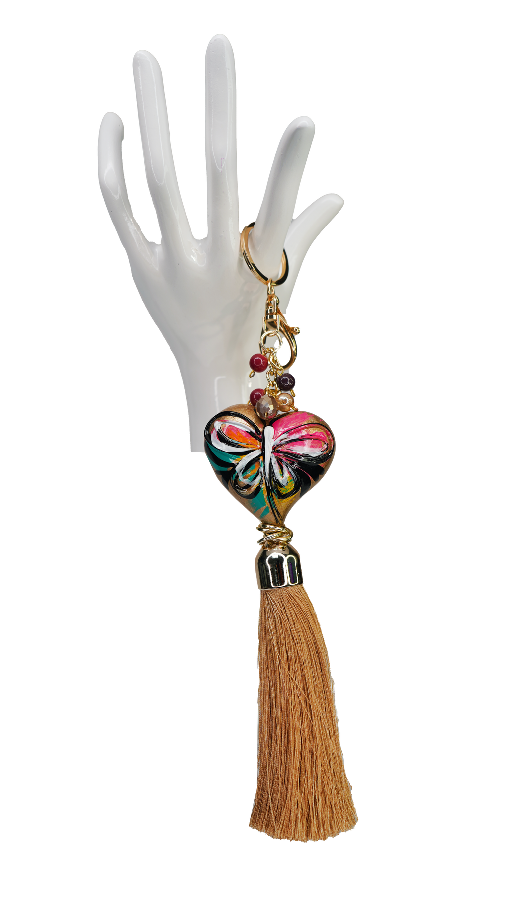 Hand-Painted Love Heart Tassel Keychain