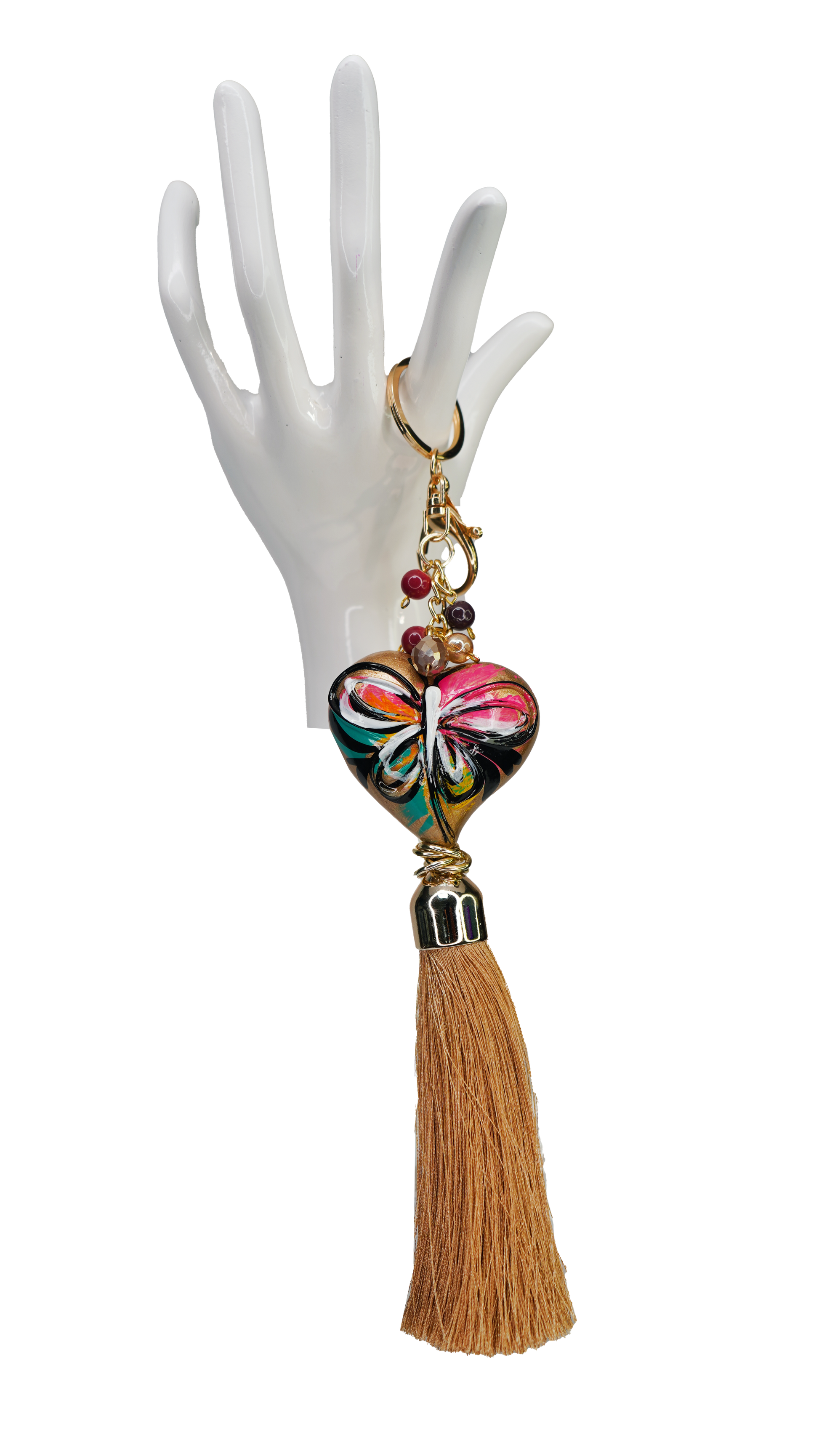 Hand-Painted Love Heart Tassel Keychain