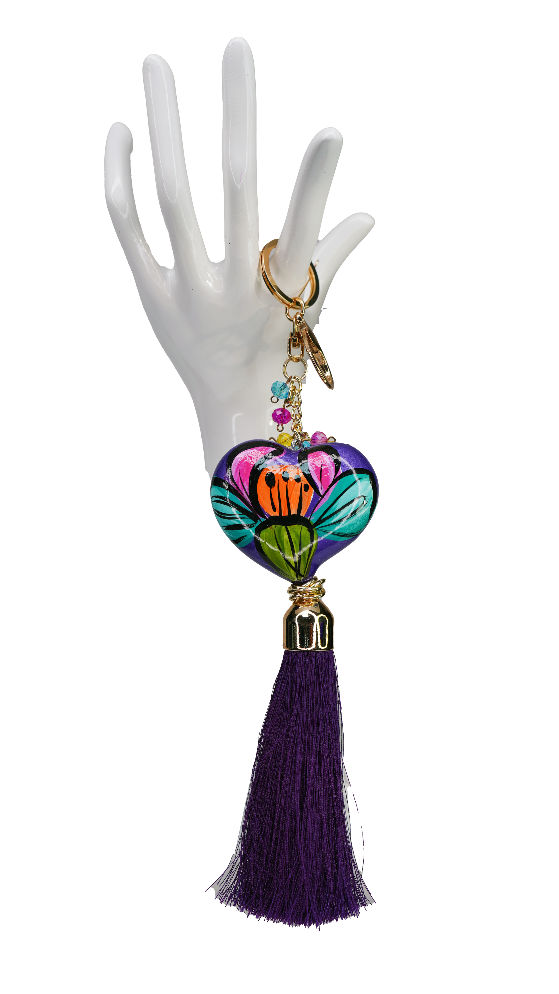 Hand-Painted Love Heart Tassel Keychain