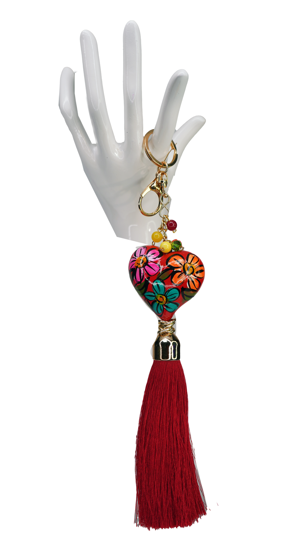 Hand-Painted Love Heart Tassel Keychain