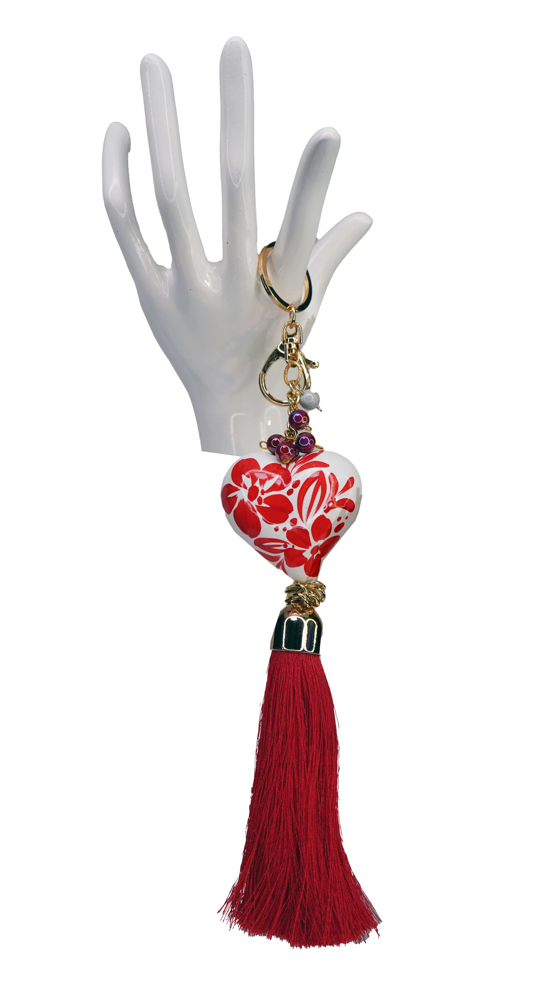 Hand-Painted Love Heart Tassel Keychain