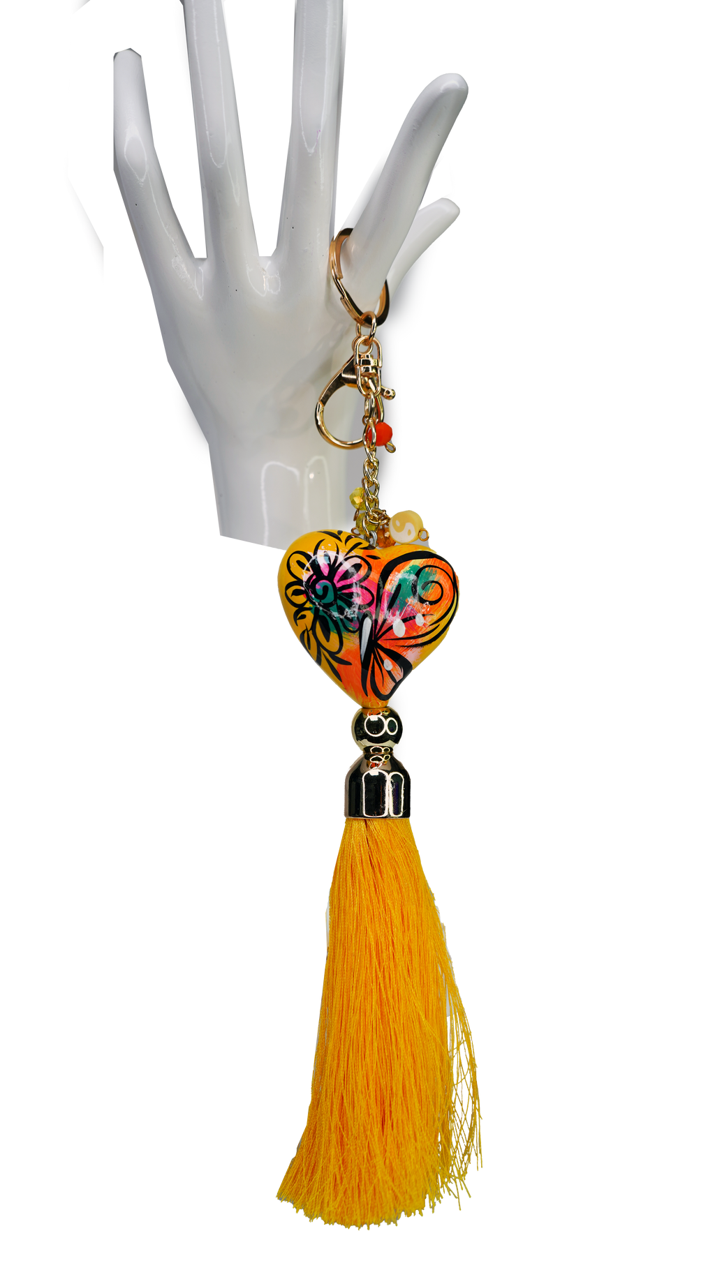 Hand Painted Yellow Heart Bag Chain w/ Tassel