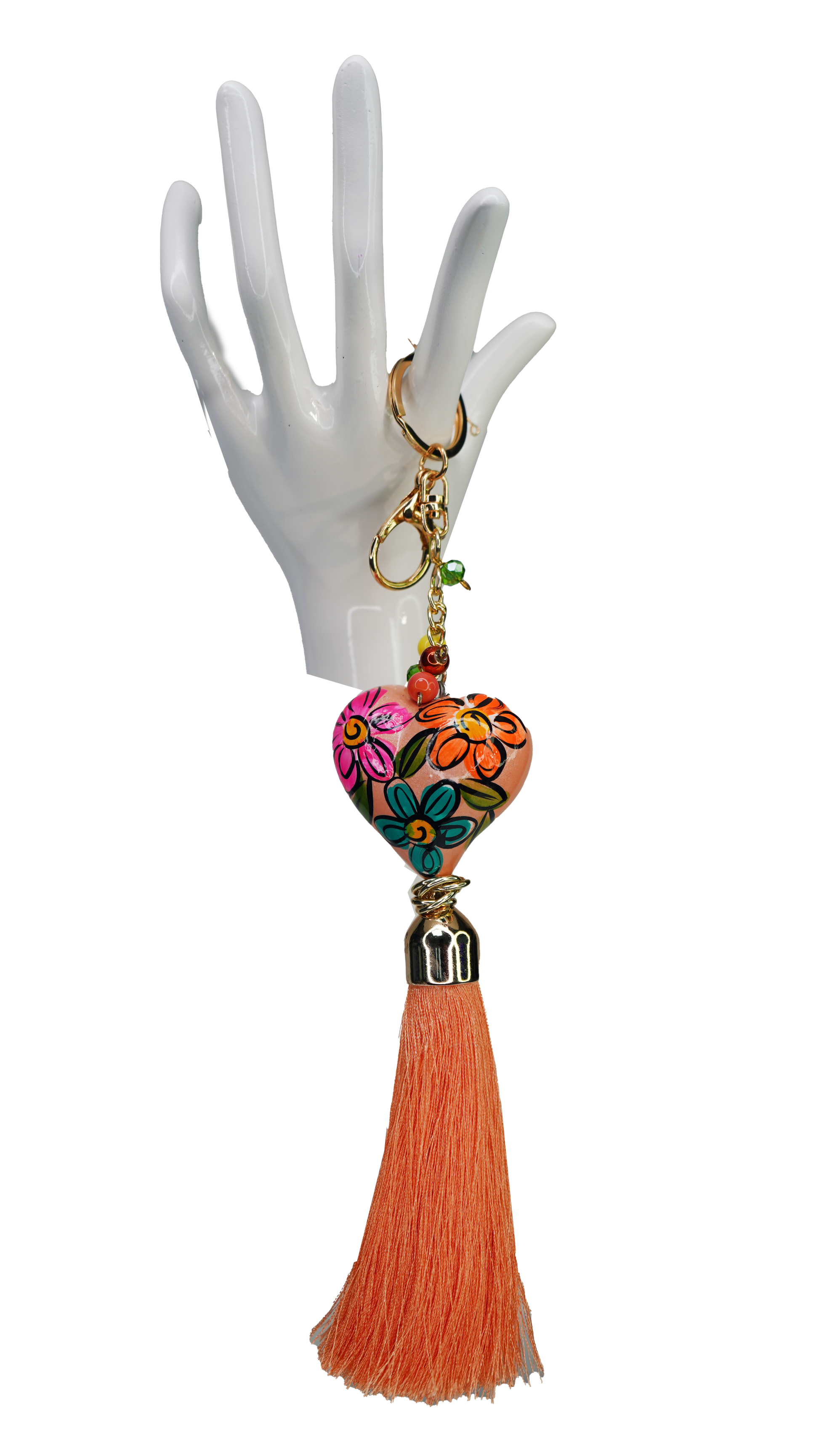 Hand-Painted Love Heart Tassel Keychain