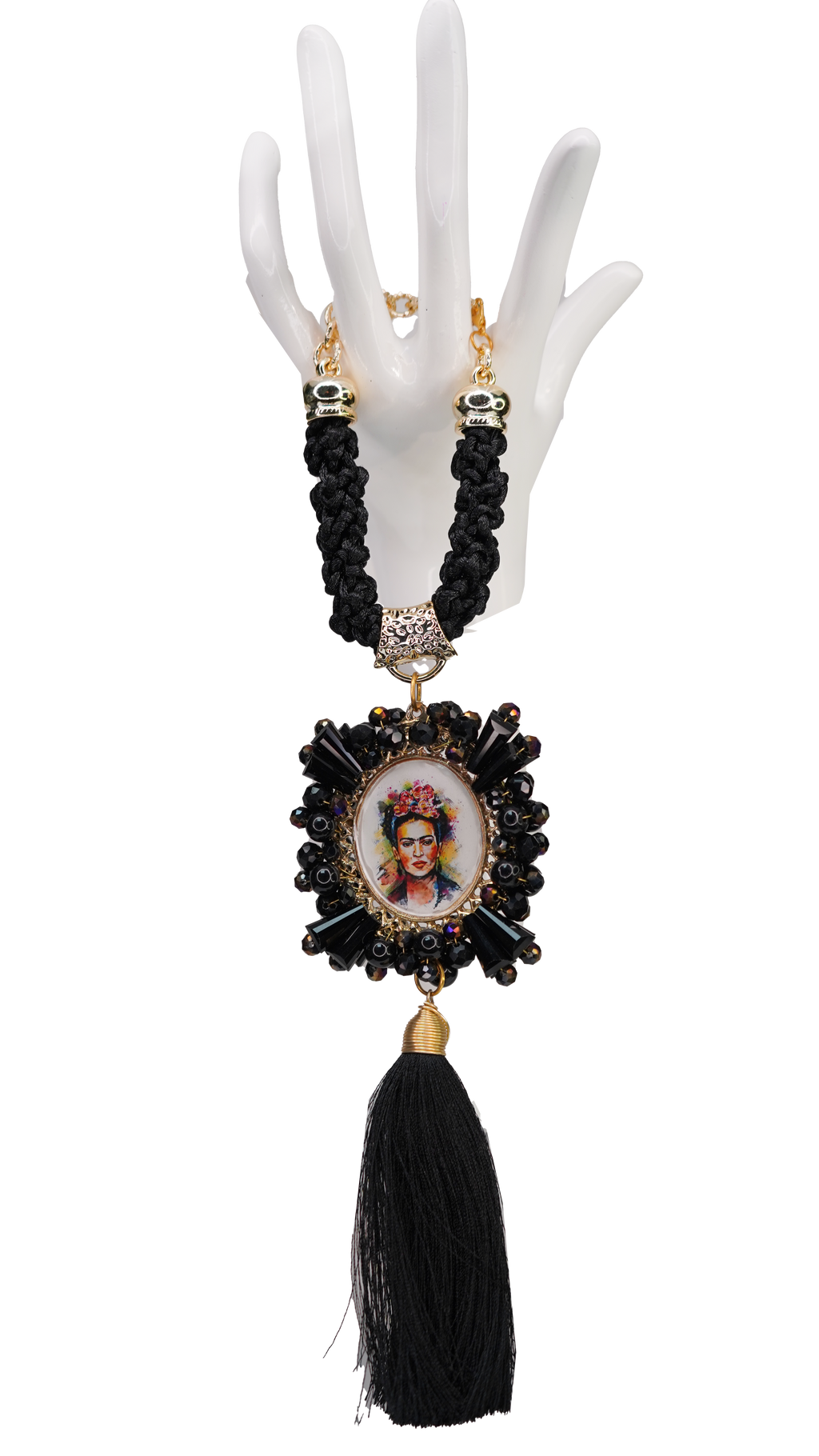 Bedazzled Portrait Pendant Bag Chain with Tassle