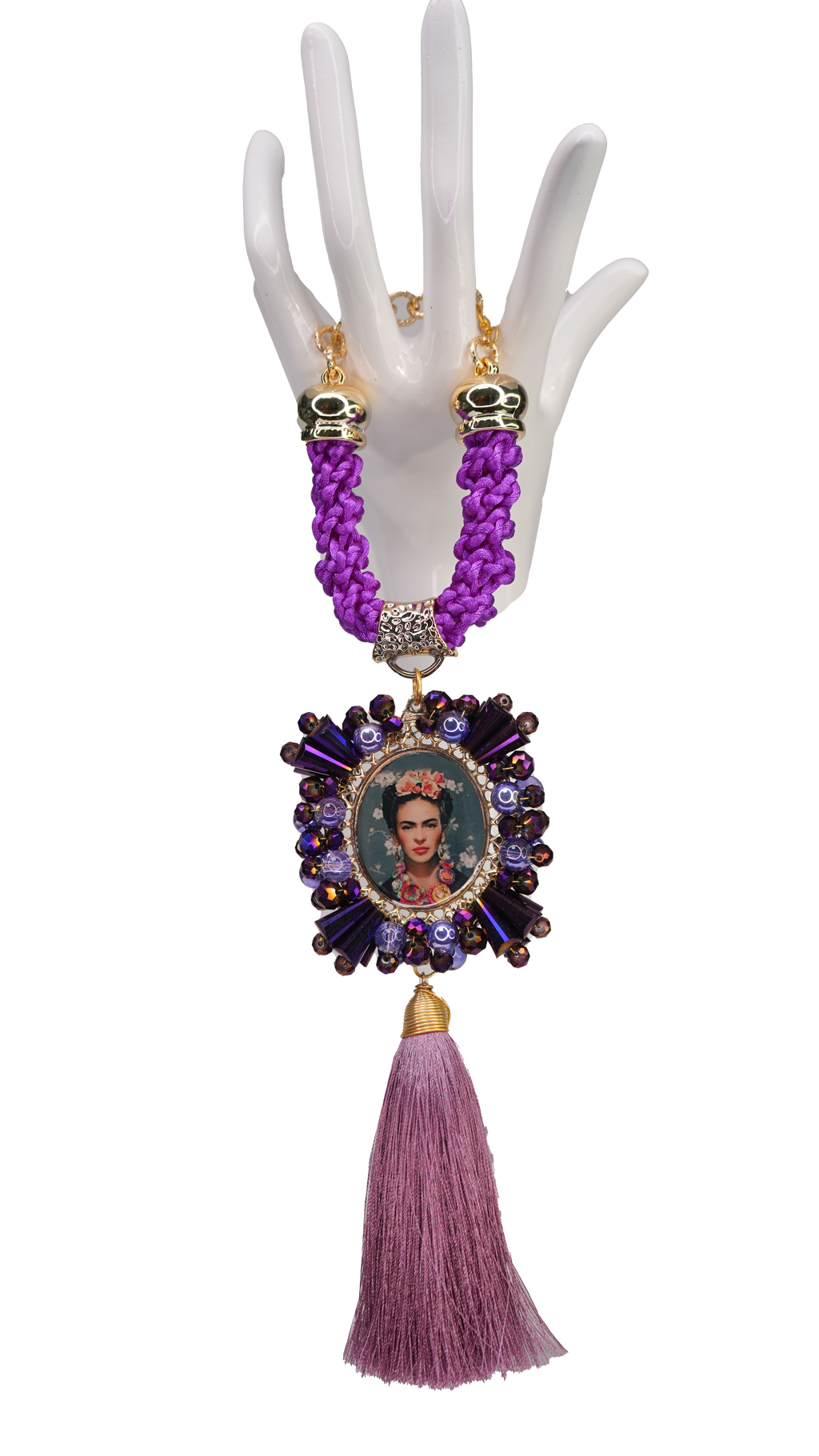 Bedazzled Portrait Pendant Bag Chain with Tassle