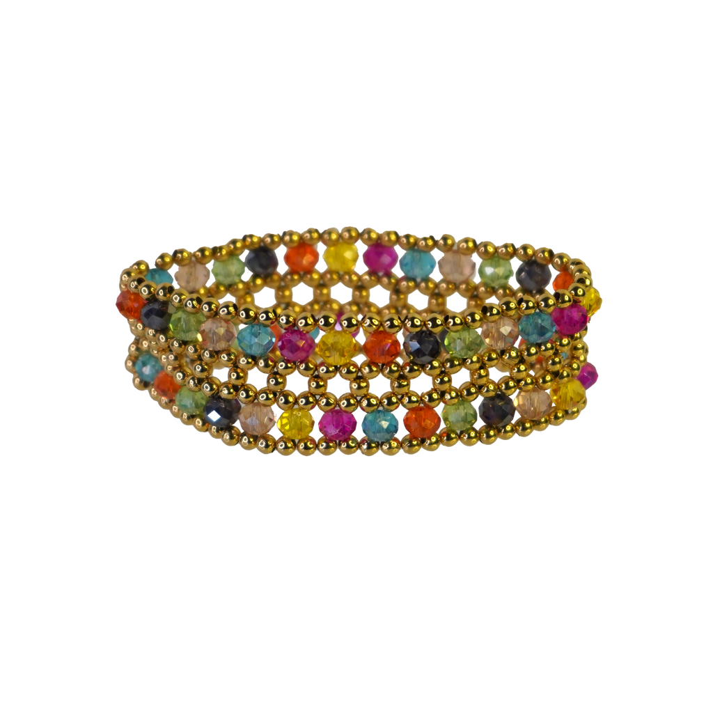 Multicolored beaded bracelet on a white background