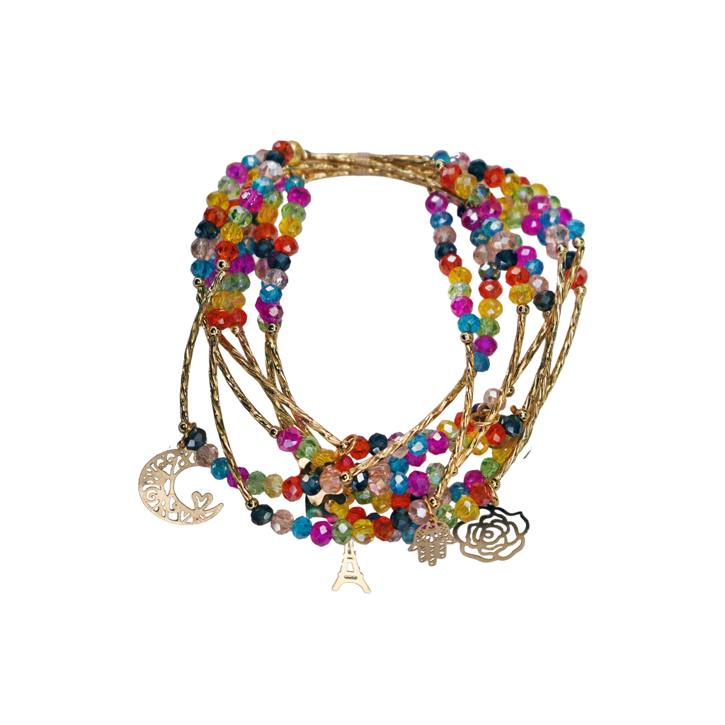 7 Layer Beaded Charm Bracelet Multicolor