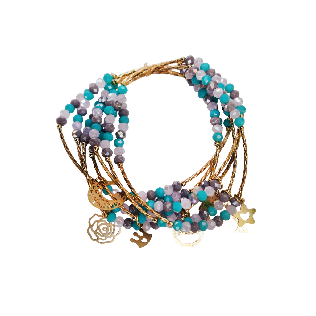 7 Layer Beaded Charm Bracelet Multicolor