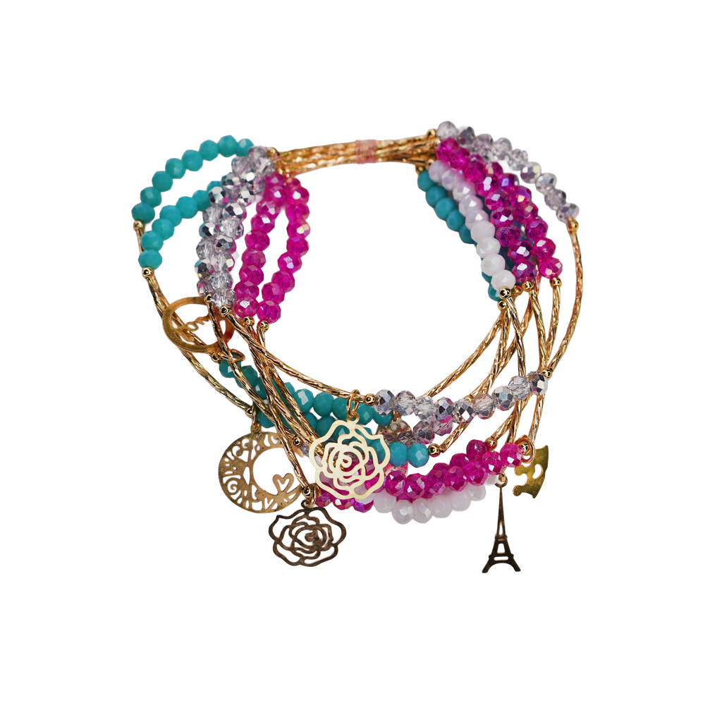 7 Layer Beaded Charm Bracelet Multicolor