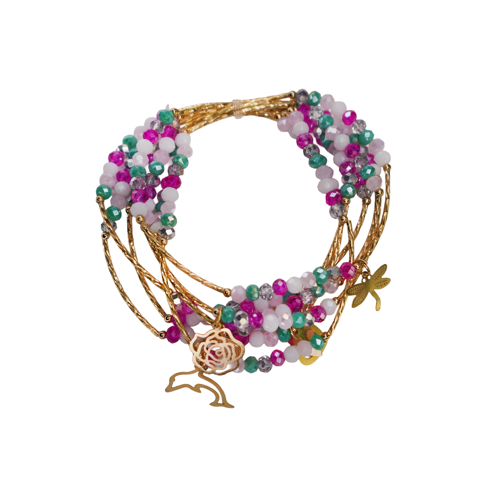 7 Layer Beaded Charm Bracelet Multicolor