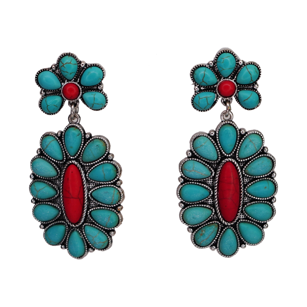 Western Flower Oval Drop Earrings