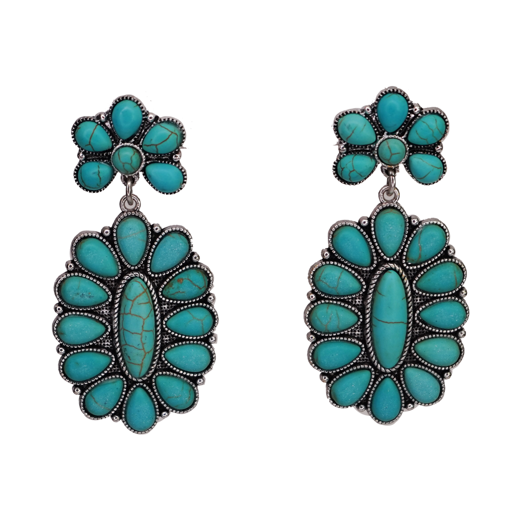 Western Flower Oval Drop Earrings