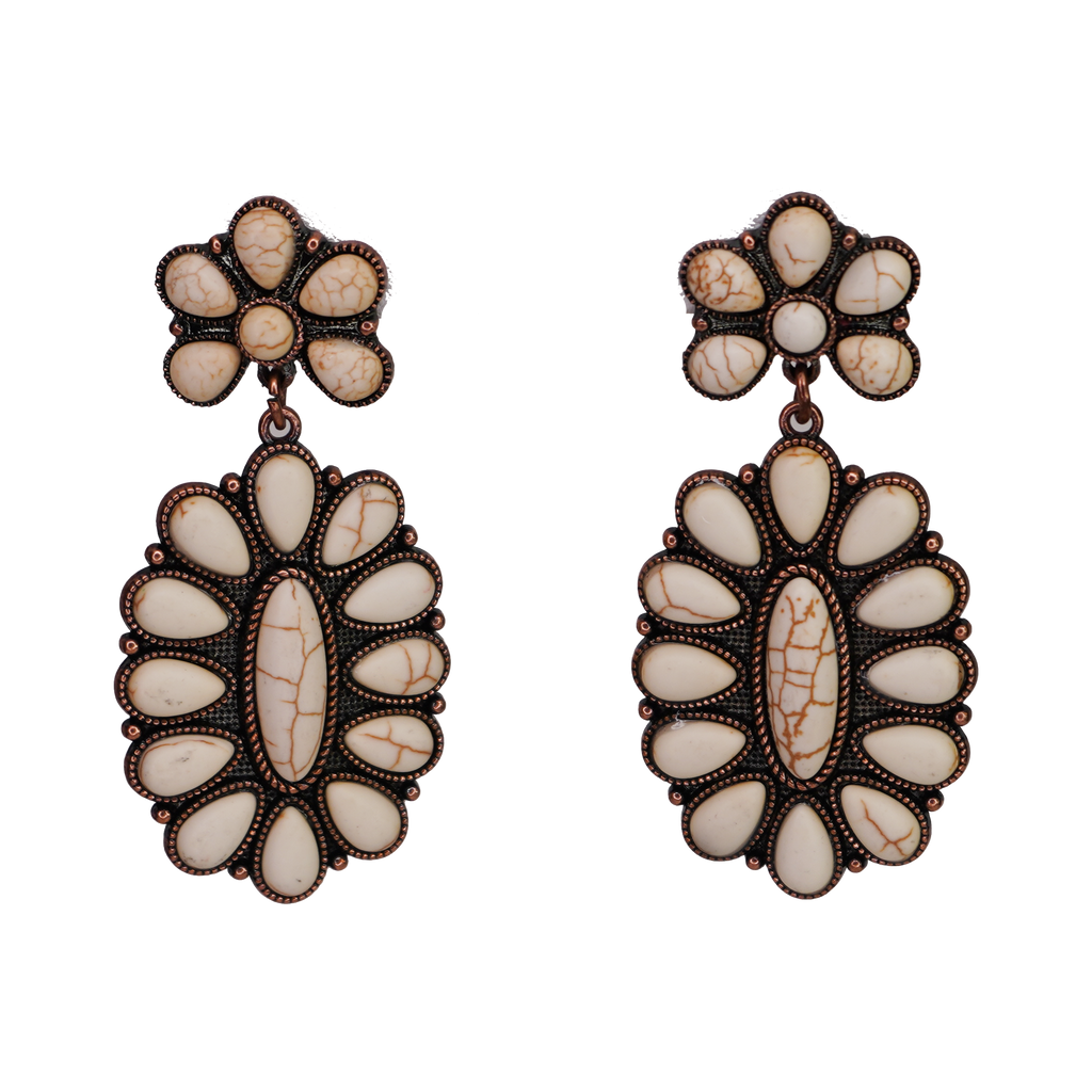 Western Flower Oval Drop Earrings
